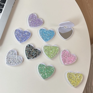 Nine colorful heart-shaped glitter folding makeup mirrors for mobile phones and accessories