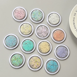 12 colors glitter and sequins set for nails with round jars in pink and blue shades