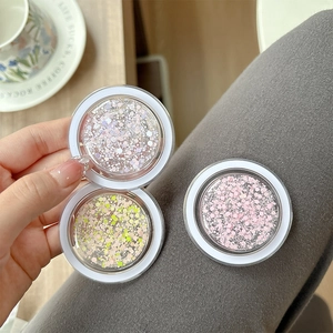 Detail of round glitter phone grip holders in purple, green, and pink colors