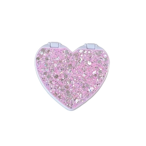 Sparkly heart-shaped folding makeup mirror with colorful glitter for phone accessories