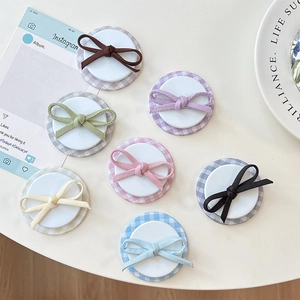 Magnetic Collapsible Phone Grip Holder Gingham Plaid Pattern With Fabric Ribbon Bow Korean Ins Style For Smartphone