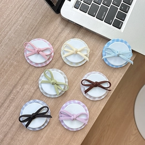 Set of 7 colorful checkered bow phone grip sockets with magnetic suction design