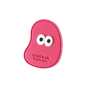 Minimalist cute big eyes leather phone grip with embossed text in rose pink