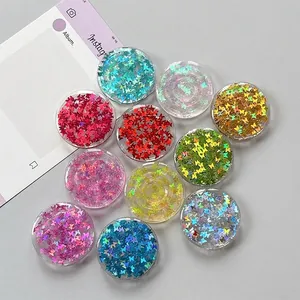Round Expanding Phone Griptok Transparent Resin Butterfly Holographic Sequins Glitter Desktop Stand Finger Holder Socket
