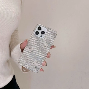 Sparkling luxury iPhone case with full rhinestones and 3D butterfly ornaments