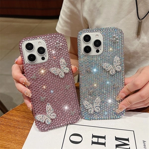 Coque De Téléphone Papillon 3D En Strass De Luxe Brillante Décorative Faite À La Main Pour iPhone 16 15 14 13 Pro Max