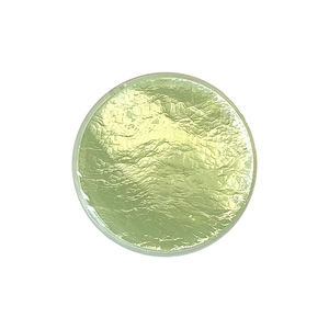 Pale green circular expandable phone grip with textured metallic pearl finish