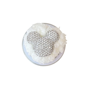 Sparkling rhinestone Mickey mouse phone grip with white plush trim on plain white background