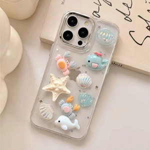 Cute 3D ocean creature iPhone 16 Pro Max case with whale crab starfish resin charms