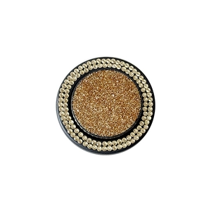 Round MagSafe phone grip with gold glitter center and double row of crystal rhinestones