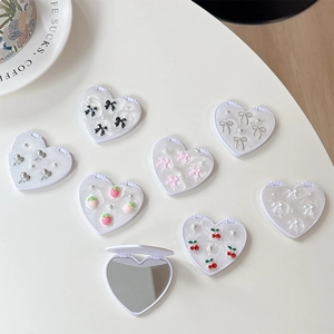 Heart-shaped compact mirrors with various cute patterns and pearl white finish