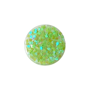 Sparkling green heart-shaped sequins in a clear round case for phone grips and DIY