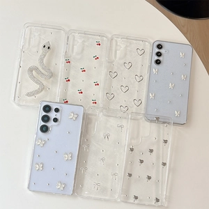 Phone Case 3D Glitter Heart Butterfly Snake Cherry Transparent Acrylic Anti Fall Protective Cover For Galaxy Series