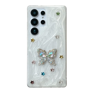 Sparkling butterfly phone case for Samsung S24 Ultra with colorful stars and glitter