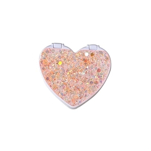 Sparkly pink and orange glitter heart flip mirror and phone stand for a feminine style