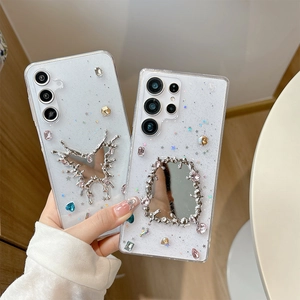 Glitter star phone case for Samsung S25 Ultra with silver butterfly and mirror accents