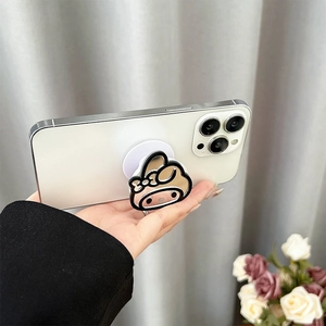 My Melody character mirror phone grip and expanding stand on white smartphone back