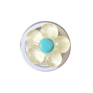 Support téléphone fleur mignon avec pétales jaunes et pierre centrale bleu ciel