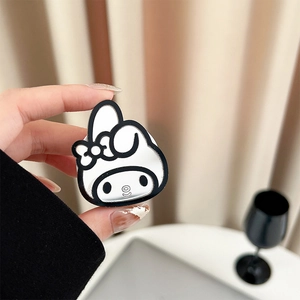 Close-up of My Melody shaped mirror phone grip holder with reflective silver finish