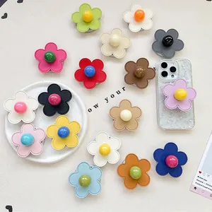 Fashion Flower Phone Griptok Holder PU Leather Stitching Petal Magnetic Adhesive Collapsible Grip Tok Hand Support
