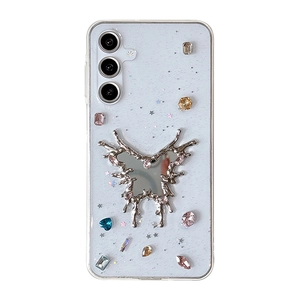 Sparkling transparent case for Samsung S25 Ultra with metal butterfly and colorful rhinestones