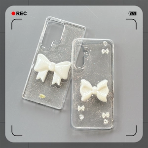 Coque De Téléphone En TPU À Paillettes Transparentes Avec Nœud 3D Et Strass Pour Galaxy S25 S24 Ultra A55 Luxe Doux