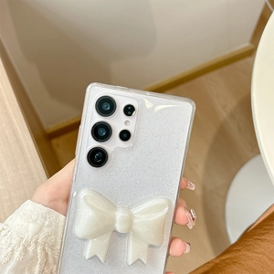 Détail de la coque scintillante avec nœud en perles 3D pour Samsung Galaxy S24 Ultra