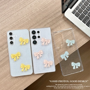 Transparent glitter phone case with 3D bows for Samsung S25 Ultra in three colors