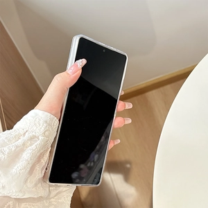 Detailed close-up of clear folding screen phone case with reinforced anti-drop bumper edges