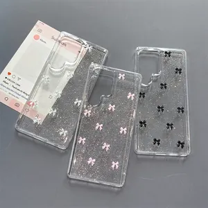 Phone Case For Samsung Galaxy S25 S24 Ultra A55 Transparent Glitter 3D Bowknot Shockproof Slim Sweet Cover
