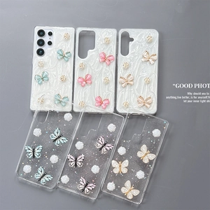 Sparkly glitter butterfly flower clear phone cases set for Samsung S23 S24 S25 Ultra