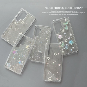 Glitter phone case for Samsung S25 Ultra featuring 3D bow, pearls and starfish designs