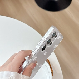 Close-up of clear glitter phone case with 3D bowknot for Samsung Galaxy S25 Ultra