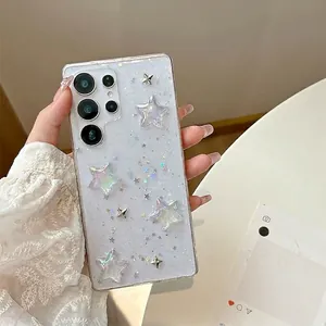 Sparkly purple Samsung S24 Ultra case featuring holographic stars and glitter finish
