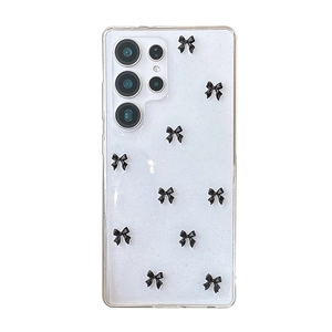 Glitter transparent case for Samsung S25 Ultra with 3D black bowknot decorations