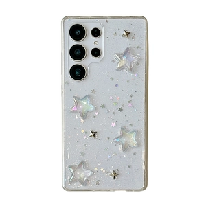 Luxury rhinestone bow phone case for Samsung S25 Ultra with pearl glitter and 3D stars
