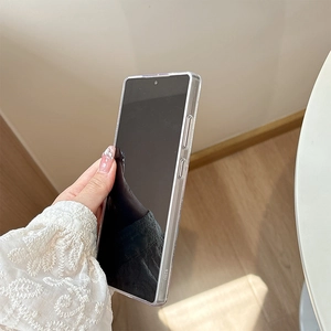 Detailed side view of clear S23 Ultra case showing precise button cutouts and model label