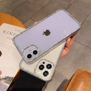 Luxury rhinestone transparent iPhone case with protective diamond bumper for women