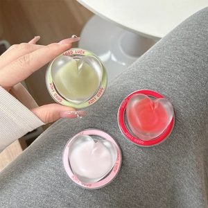 Set of heart-shaped phone grip stands in translucent matte colors with Good Luck logo