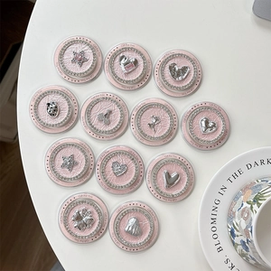 Pink heart and star phone grip sockets with sparkling crystal rhinestones set