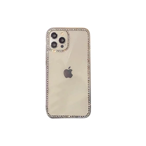 Luxury rhinestone transparent phone case with glitter edges for iPhone 15 Pro Max