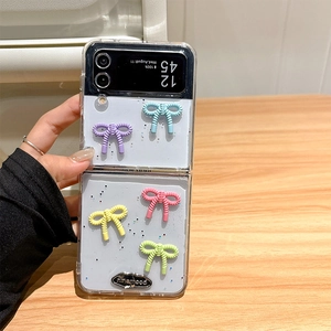 Transparente Glitzerhülle für Samsung Galaxy Z Flip mit fünf bunten 3D-Harzschleifen