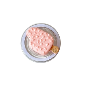 Rosa Eiscreme Handyhalterung mit Nuss-Struktur auf runder transparenter Magnetbasis
