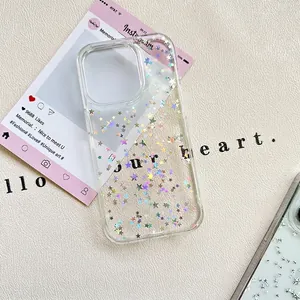 Custodia trasparente per iPhone con paillettes a stella olografiche e protettiva