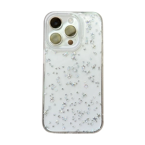 Custodia trasparente per iPhone con stelle glitterate argento e protezione antiurto duratura