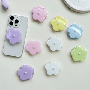 Magnetic pearl flower phone socket stand set in assorted macaron pastel colors