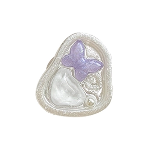Purple butterfly gemstone phone grip with sparkling wings and elegant pearl inlay