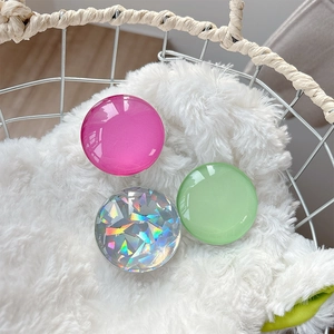 Minimalist crystal glass round collapsible cell phone grip in assorted solid colors