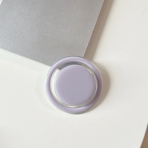 Close-up of lavender purple magnetic circular phone grip with transparent decorative ring