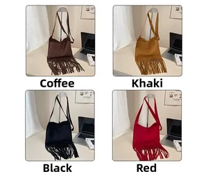 Boho-Tote-Taschen mit Fransen in Kaffee, Khaki, Schwarz und Rot im Überblick